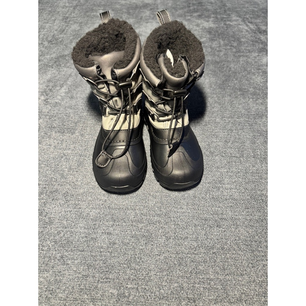 Members Mark Kids Snow Boots Gray Black Faux Fur Lined Winter Boots Size 11/12